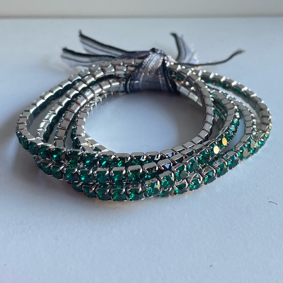 Swarovski Emerald Green Stretch Bracelet Set - Picture 4 of 5